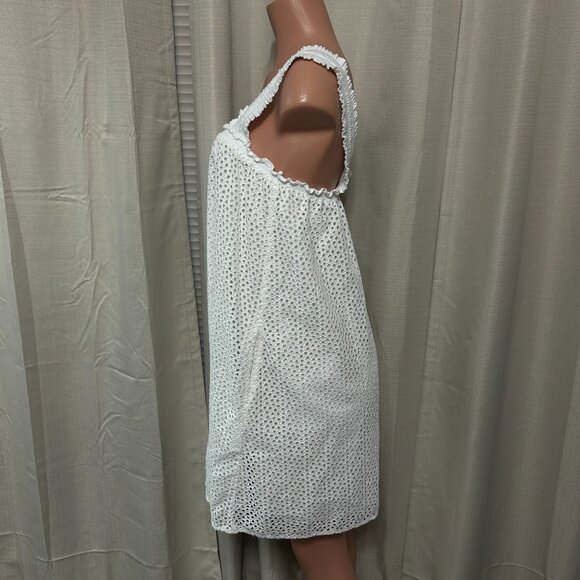 Everlane Pullover Sleeveless Baby Doll Mini Dress Women's Size S White Eyelet - Picture 4 of 11